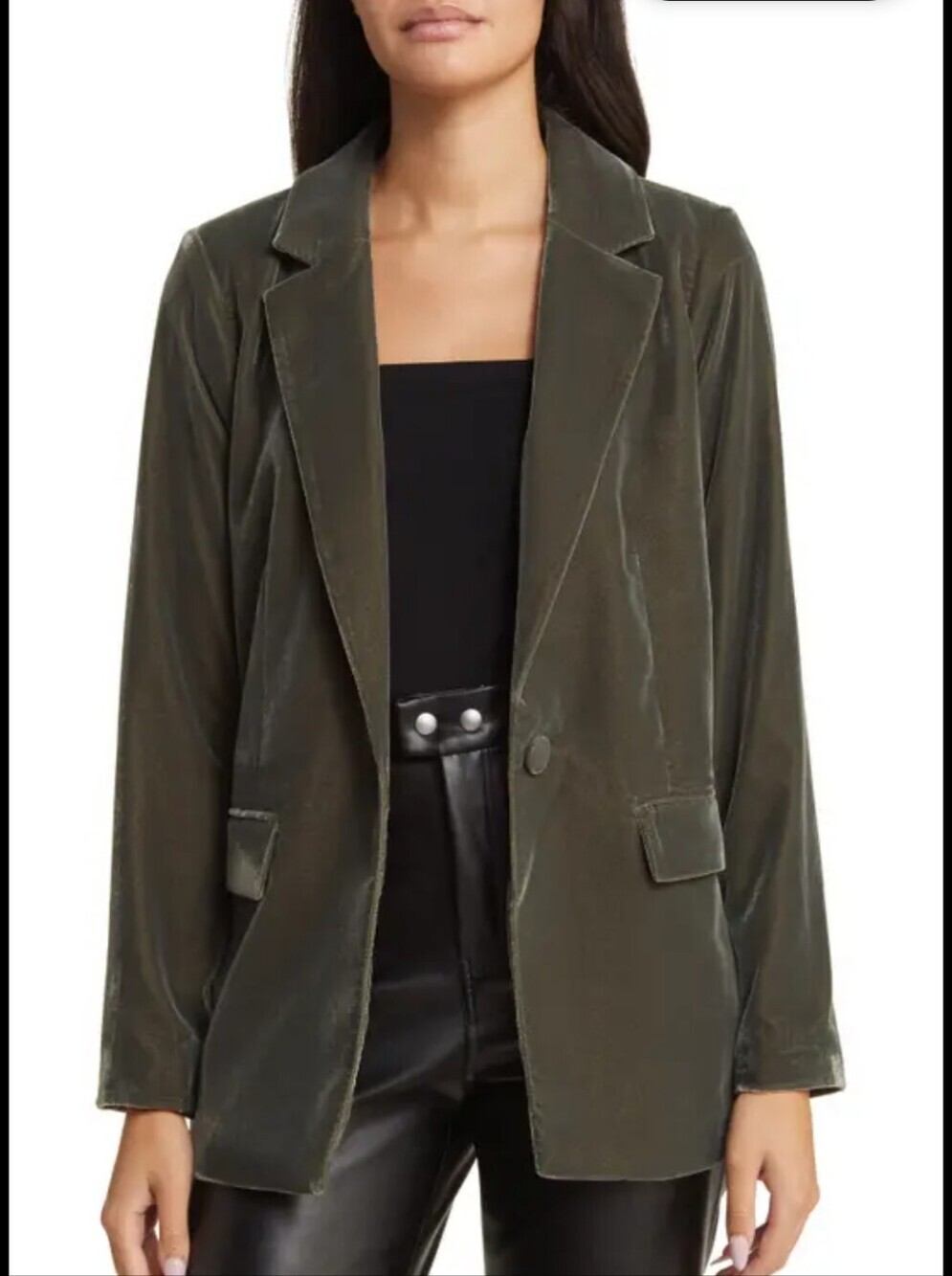 Open Edit Nordstrom Classic Women's Velvet Blazer Jacket Green_M - Picture 1 of 10
